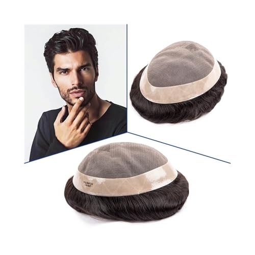 Toupet for Männer, Mono-Spitze mit PU um Echthaar-System, Herrenperücke, Naturschwarz(6x9) von YANG11FAN