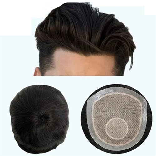 Toupet für Männer Natürliches männliches Haarersatzsystem, Haarteil, glattes menschliches Haar, Perücke, Seide, PU-Basis, Männer-Toupet-Einheit, Herren-Kapillarprothese Haarteile für Herren(14x19CM) von YANG11FAN