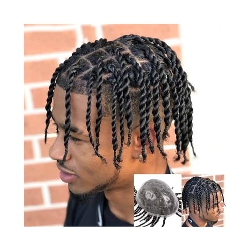 Twist Braids Toupet for Männer Unsichtbare männliche Haarprothese Injektionshaut Crochet Braids Haarsystem(1C- Black Hair) von YANG11FAN