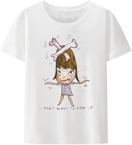 Novelty Short-Sleev Leisure Yoshitomo Nara I Don't Want to Grow Up T-Shirt Men Womens Print T Shirt Tops Unisex Kawaii Clothes T-Shirts & Hemden(Medium) von YANGGUOC