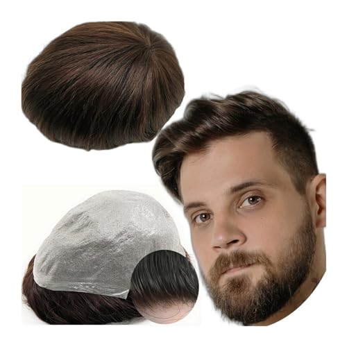 Männer Toupet 0,04 PU-Haut-Poly-Prothesen-Toupet for Männer, Yanahair-Glatthaar-Ersatzsystem, 100% europäische Echthaar-Haarteile Haarteil für Männer(Color:Dark Brown) von YANGKUI518