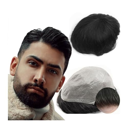 Männer Toupet 0,04 PU-Haut-Poly-Prothesen-Toupet for Männer, Yanahair-Glatthaar-Ersatzsystem, 100% europäische Echthaar-Haarteile Haarteil für Männer(Color:Jet Black) von YANGKUI518