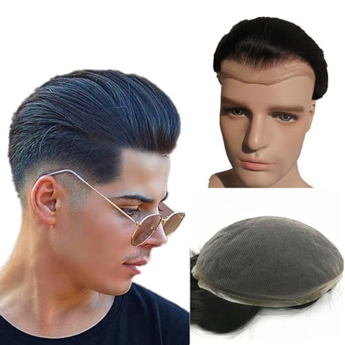 Männer Toupet 10 * 8 haar teile Toupet for Männer Echthaar Prothese Herren Schweizer Spitze Haar Ersatz System Haar einheiten basis Haarteil für Männer(Color:Jet black) von YANGKUI518