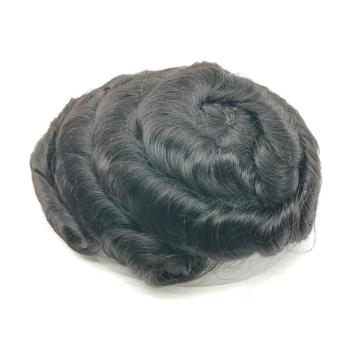 Männer Toupet 100% Echthaar Lace System Toupet for Männer 8x10 Haarteile Herren Ersatz Haarteil European Haarteil für Männer(Color:Off Black) von YANGKUI518