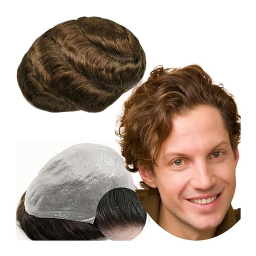 Männer Toupet 100% europäisches Echthaar-Toupet for Männer, 8 x 10 gewellte Stücke, Ersatz-Haarteil for Herren, PU-Hautsystem Haarteil für Männer(Color:Light Brown) von YANGKUI518