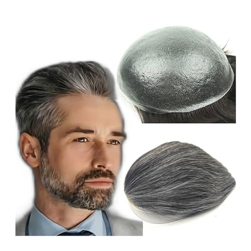 Männer Toupet 8x10 stück Herren Haarteil Toupet for Männer Ersatz 100% Europäische Echte Menschliche Haar PU Haut Haarteil für Männer(Color:Black add grey) von YANGKUI518