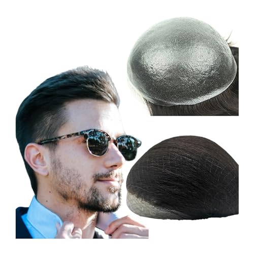 Männer Toupet 8x10 stück Herren Haarteil Toupet for Männer Ersatz 100% Europäische Echte Menschliche Haar PU Haut Haarteil für Männer(Color:Off Black) von YANGKUI518