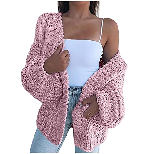 Strickmantel Damen Lang Grobstrick übergrösse Cardigan Twist Stricken Basic Solid Pulli-mantel Oversized Freizeit Winter Warme Sweater Strickjacke Strickpulli von YANGQI