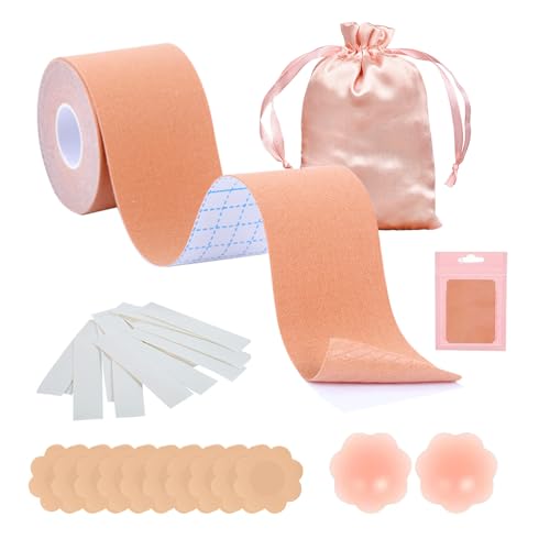 YANGUN Klebe BH Push Up Große, Unsichtbar Brust Tape Hautfarben, Trägerlos Wasserdicht Boob Tape Mit Silikon Nippelpads, Für Körbchengrößen A-G, Für Abendkleider, Ballkleid, Hochzeitskleid von YANGUN