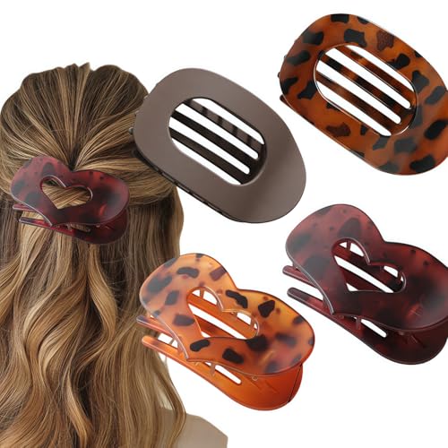 Flache Haarklammern für Damen, flache Haarspangen für dickes, dünnes Haar, große, matte Haarklammer, rutschfest, für Mädchendekoration, 4 Stück Flache Haarklammern für Damen, flache Haarspangen für dickes, dünnes Haar, große, matte Haarklammer, rutschfest, für Mädchendekoration, 4 Stück von YANIGEN
