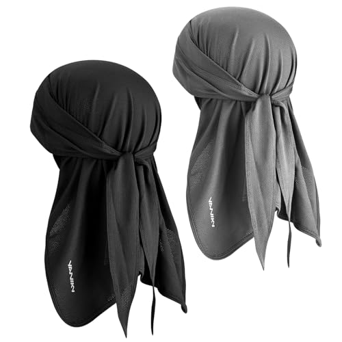 YANIKY Bandana Herren - Atmungsaktiv Kopftuch Sommer Durag, Face Kopf-&Nackenschutz Bandana Cap Damen Multifunktionstuch 3 in 1 Elastisch Halstuch Sport Kopftuch (Schwarz+Grau) von YANIKY