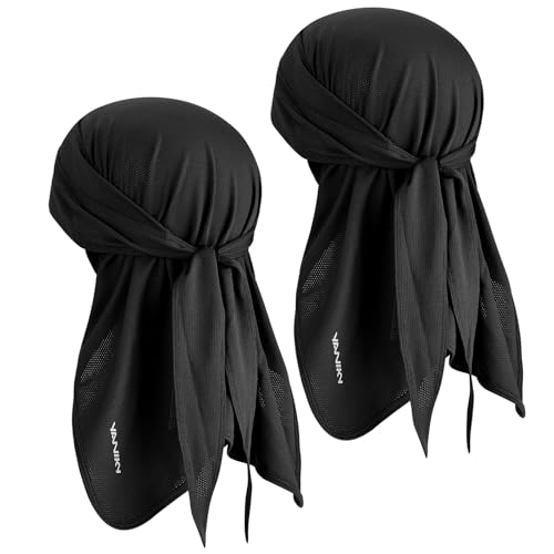 YANIKY Bandana Herren - Atmungsaktiv Kopftuch Sommer Durag, Face Kopf-&Nackenschutz Bandana Cap Damen Multifunktionstuch 3 in 1 Elastisch Halstuch Sport Kopftuch (Schwarz+Schwarz) von YANIKY