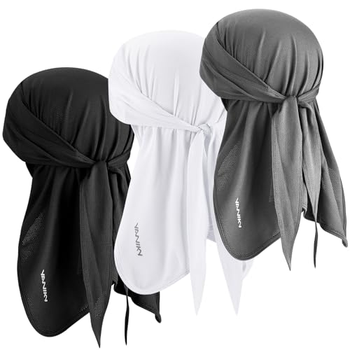 YANIKY Bandana Herren - Atmungsaktiv Kopftuch Sommer Durag, Face Kopf-&Nackenschutz Bandana Cap Damen Multifunktionstuch 3 in 1 Elastisch Halstuch Sport Kopftuch (Schwarz+Weiß+Grau) von YANIKY