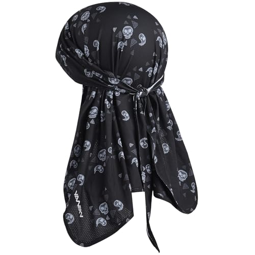 YANIKY Bandana Herren - Atmungsaktiv Kopftuch Sommer Durag, Face Kopf-&Nackenschutz Bandana Cap Damen Multifunktionstuch 3 in 1 Elastisch Halstuch Sport Kopftuch (Schwarz Drucken) von YANIKY