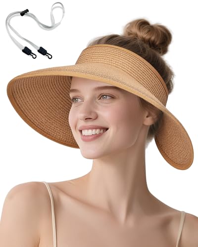 YANIKY Damen Sonnenhut Sun Visor für Damen breite Krempe UV-Schutz Strandhut Faltbar Sommerhut UPF 50+ Strohhut mit Breite Krempe von YANIKY