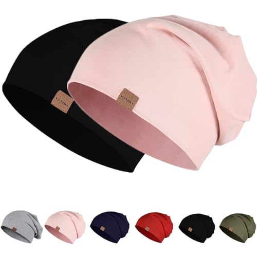 YANIKY Mütze Herren Damen, Slouch Beanie Mütze Baumwolle, Dünne Leichte Mütze, Weich Chemo Mütze, Winddicht Jersey Longbeanie für Alle Jahreszeiten von YANIKY