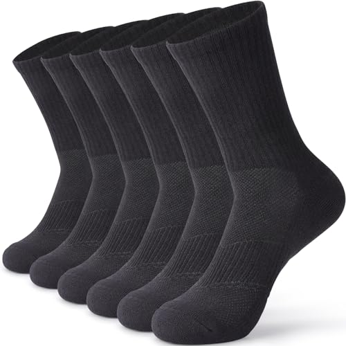 YANIKY Socken Herren Damen 6 Paar, Atmungsaktive Sportsocken aus Baumwolle, Elastische Herrensocken mit Frotteesohle, Verstärkte Langlebige Laufsocken Ohne Drückende Naht von YANIKY