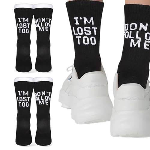 YANINEE 2 Paar 2 Farben Happy Socks Herren, Eulenschnitt Socken mit Spruch, Tennissocken mit Motiv von YANINEE