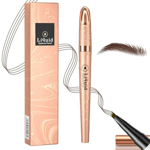 YANINEE 3D Wasserfest Augenbrauenstift Härchenzeichnung, Schnell Trocknend und Langlebig Magischer Microblading Flüssiger Augenbrauen Stift mit 4 Gabelspitzen (Hellbraun) von YANINEE