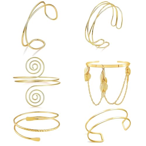 6 Stück Oberarmreif Gold, Verstellbares Oberarmreif, Armreif Oberarm, Arm Armreif Set, Boho Oberarmmanschette, Festival Armbänder, für Mädchen Damen Frauen für Partys Und Besondere Anlässe (C) von YANJINGHE