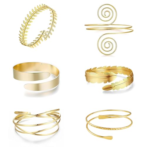 6 Stück Oberarmreif Gold, Verstellbares Oberarmreif, Armreif Oberarm, Arm Armreif Set, Boho Oberarmmanschette, Festival Armbänder, für Mädchen Damen Frauen für Partys Und Besondere Anlässe (D) von YANJINGHE