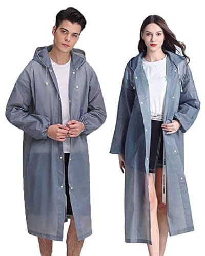 YANKUIRUI 2 Stück Regenjacken Wiederverwendbar Regenponcho, Unisex Eva Regenmantel Poncho Regenbekleidung Regenschutz Regen Zubehör für Wandern Camping Radfahren Reisen von YANKUIRUI