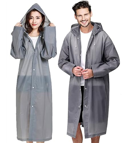 YANKUIRUI Regenponcho Regenmantel für Damen Herren 2 Stück, Regenbekleidung Regencape Regenjacke Wasserdicht für Disney, Wandern, Radfahren, Camping und Reisen (Grau+Grau) von YANKUIRUI