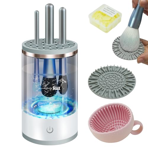 3.0 Upgrade Pinselreiniger Make Up【10X Reinigungskraft Reinigungsleistung】【Ein-Knopf-Betrieb - Power Motor 3.0】Elektrisch Make Up Brush Cleaner für Make-up-Pinsel aller Größen, Grau von YANLOO