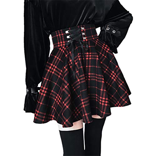 Damen Plaid A-Linie Rock Goth Hohe Taille Plissee Flare Kurz Mini Skater Schule Rock, Rot/Ausflug, einfarbig (Getaway Solids), 3X-Groß von YANOOLH