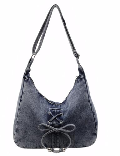 YANPLS Große Denim-Tragetasche für Damen, Jean, Umhängetasche, Schultertasche, mit verstellbarem Riemen, Blau von YANPLS