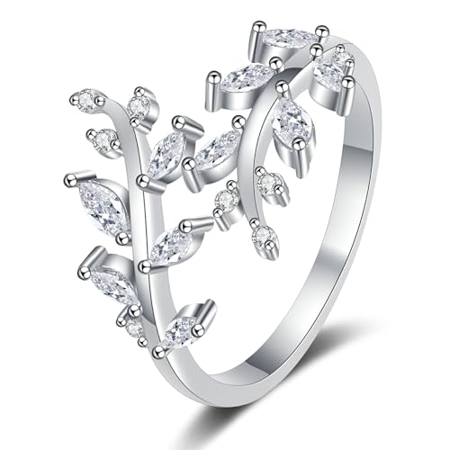 YANQSHM Damen Ringe, Geburtssteinring mit Edelstein Im Blattschliff Eleganter Wickelring mit Ast und Blatt Fidget Band Verstellbar Versprechen Ehering Balance Kristallschmuck Geschenk für Frauen un von YANQSHM