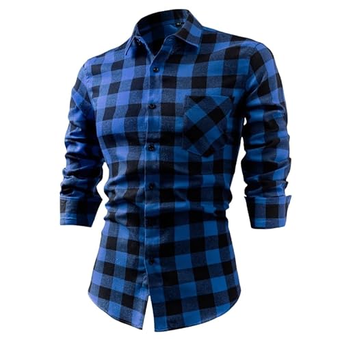 YANQSHM Flanellhemd Herren, Flanellhemd für Herren, Langärmeliges Button Down Karohemd, Flanell Holzfällerhemden für Männer, Kariertes Arbeitshemd mit Normaler Passform und Tasche, Button Down von YANQSHM