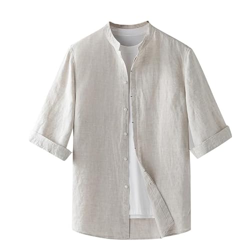 YANQSHM Herren Hawaii Hemd,Leinenhemden Herren Halbarm Unifarbene Hemden Casual Business Stehkragen Top Button Down Strandhemd Leichte Sommerhemden Khaki M YANQSHM Herren Hawaii Hemd,Leinenhemden Herren Halbarm Unifarbene Hemden Casual Business Stehkragen Top Button Down Strandhemd Leichte Sommerhemden Khaki M von YANQSHM