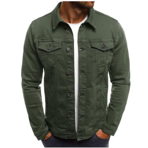 YANQSHM Herren Western Jeansjacke Ungefüttert Klassisch Gewaschener Jeansmantel Im Vintage Stil Sommer Leicht Lässig Denim Trucker Jacke Normale Passform Große Größe S XXL Armeegrün M von YANQSHM