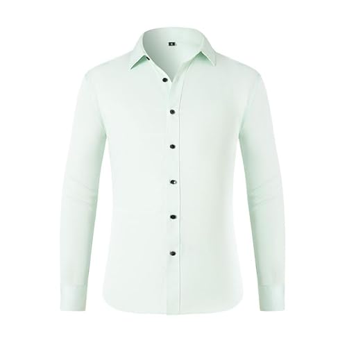 YANQSHM Langarm Hemden für MäNner, Langarmhemd für Herren Slim Fit Business Hemd Formelles Hemd Button Up Hemden Legere Arbeitshemden für Männer Solides Stretch Hemd Bügelfrei Hellgrün M von YANQSHM