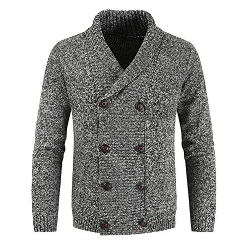 YANQSHM Pullover Strickjacken für Herren,Herren Strickjacke Mit Revers Lässig Strickwolle Pullover Hemd Vintage Mantel Pullover Hemd Zweireihig Formelle Jacke Leichte Übergangsjacke Grau M von YANQSHM