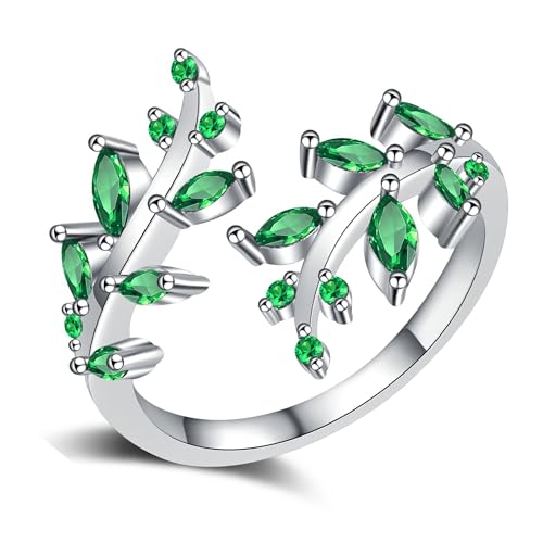YANQSHM Ring Damen, Blätter Kristallring mit Farbigem Edelstein Statement Wrap Astblatt Fidget Band Verstellbar Verlobungsband Balance Kristallschmuck Geschenk für Frauen und Männer Grüner Zirko YANQSHM Ring Damen, Blätter Kristallring mit Farbigem Edelstein Statement Wrap Astblatt Fidget Band Verstellbar Verlobungsband Balance Kristallschmuck Geschenk für Frauen und Männer Grüner Zirko von YANQSHM
