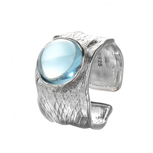 YANQSHM Ring Damen Silber 925, Sterling Silber Ringe für Frauen 925 Verstellbar Eingelegter Blauer Mondstein Weit Offen Schmuck Hochzeitsversprechen Fingerreif Muttertagsgeschenk von YANQSHM