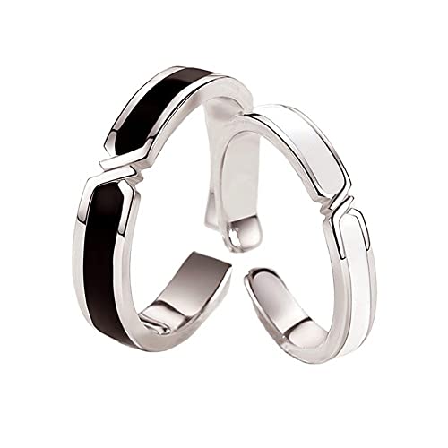 YANQSHM Ring Silber 925 Damen,S925 Silber Verstellbarer Paarring Schwarze Und Weiße Engel Paar Passende Ringe Zartes Sterlingsilber Offene Ringe Gedenkring Geschenkringe Trauringe Versprechensringe von YANQSHM