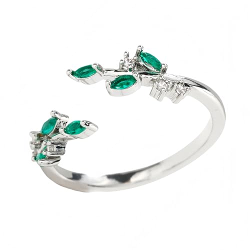 YANQSHM Ringe Männer, Astblatt Ring mit Farbigem Edelstein Eleganter Offener Wickelring mit Blattmotiv Verstellbar Versprechens Ehering Zirkonia Kristallschmuck Geschenk für Frauen und Männer Gr von YANQSHM