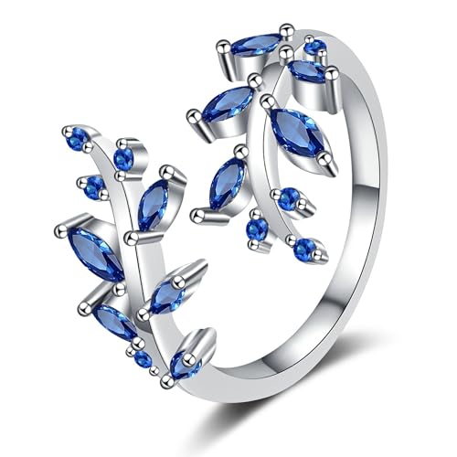 YANQSHM Ringe Männer, Geburtssteinring mit Edelstein Im Blattschliff Eleganter Wickelring mit Ast und Blatt Fidget Band Verstellbar Versprechen Ehering Balance Kristallschmuck Geschenk für Frauen von YANQSHM
