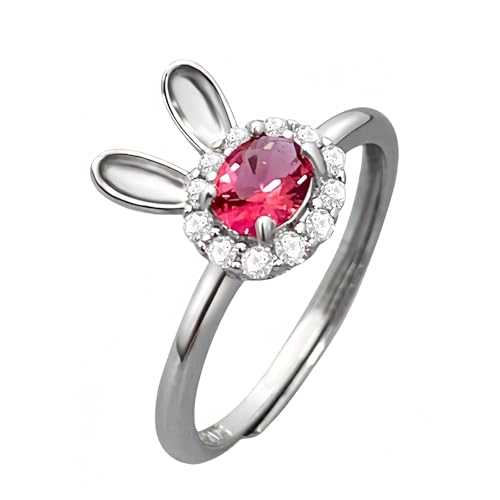 YANQSHM Silberring Damen 925 Silber, Damen Ring Aus 925er Sterlingsilber Verstellbar Offen Kaninchen Design mit Ovalem Rotem Zirkonia Fingerreif Schmuck Hochzeitsversprechen Muttertagsgeschenk YANQSHM Silberring Damen 925 Silber, Damen Ring Aus 925er Sterlingsilber Verstellbar Offen Kaninchen Design mit Ovalem Rotem Zirkonia Fingerreif Schmuck Hochzeitsversprechen Muttertagsgeschenk von YANQSHM
