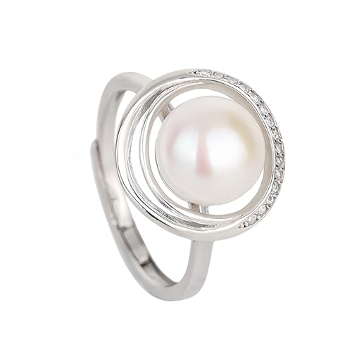 YANQSHM Silberringe Damen 925,Vintage Verstellbare Ringe Elegante Perle Open Circle Silberringe Weihnachtsschmuck Geschenk Eheringe Für Damen Damen von YANQSHM