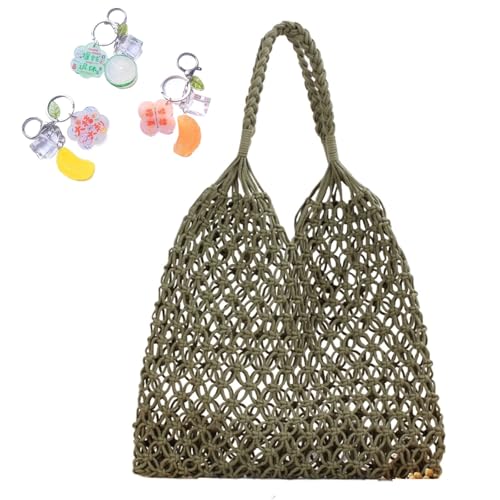 Gehäkelte Umhängetaschen for Frauen Kordelzug Baumwolle Seil Reise Strand Fischernetz Handtasche Einkaufen gewebt(Green) von YANROSE