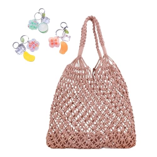 Gehäkelte Umhängetaschen for Frauen Kordelzug Baumwolle Seil Reise Strand Fischernetz Handtasche Einkaufen gewebt(Pink) von YANROSE