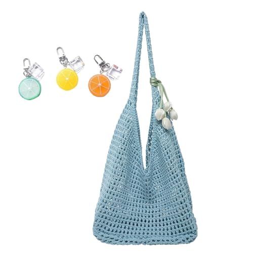 Häkeln Taschen Strand Mesh Tote Tasche Womens Schulter Shopping Handtasche Casual Reise Faltbare Hobo(Blue) von YANROSE