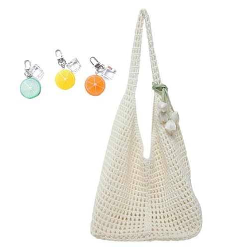 Häkeln Taschen Strand Mesh Tote Tasche Womens Schulter Shopping Handtasche Casual Reise Faltbare Hobo(White) von YANROSE