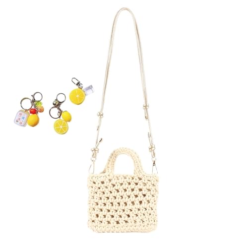 Häkeltasche Niedlich Strick Strand for Frauen Kleine Boho Tote Sommer Ästhetische Handtasche Urlaub(Beige) von YANROSE