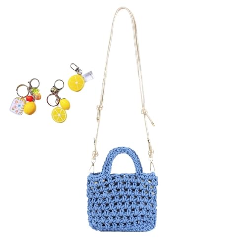 Häkeltasche Niedlich Strick Strand for Frauen Kleine Boho Tote Sommer Ästhetische Handtasche Urlaub(Blue) von YANROSE