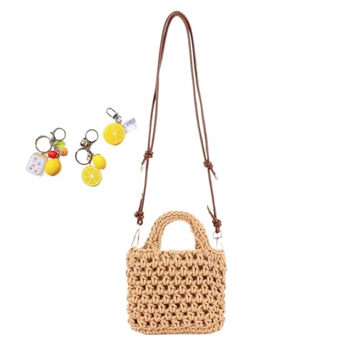 Häkeltasche Niedlich Strick Strand for Frauen Kleine Boho Tote Sommer Ästhetische Handtasche Urlaub(Brown) von YANROSE